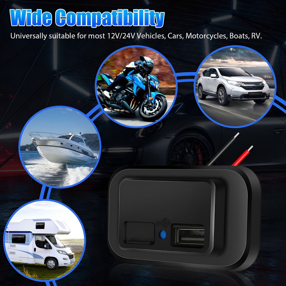 12V Auto Motorrad Steckdose Dual USB Anschluss Ladegerät Bordsteckdose Adapter E - Foto 10