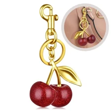 Coach Red Cherry Apple Bag Charm Keychain Resin Metal Brass Purse Decoration