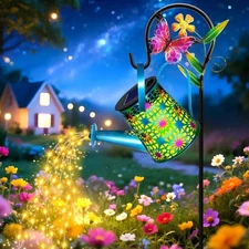 Solar Lights Outdoor Decorative, Blue Metal Solar Watering Can Lights Waterproof