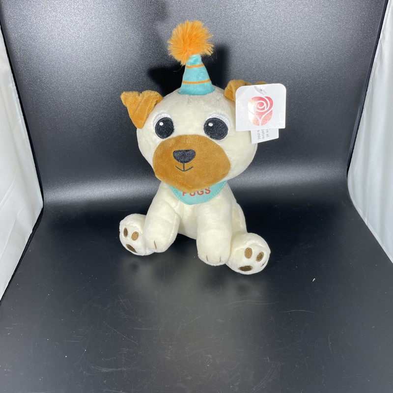Birthday Pugs Plush Brown Cream Hat American Greetings 9" Stuffed Animal Toy