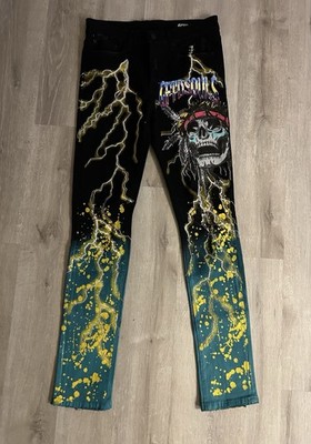 GTFD Los Angeles, Rocker Chief Fearless Black Skinny Jeans, Street Graphics, 32