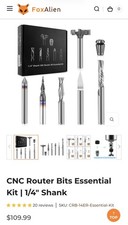 FoxAlien 1/4" Shank CNC Router Bit Essential Kit Includes 1/4" ER11 Collet, V...