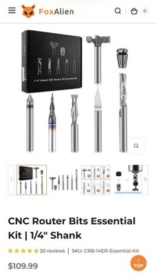 FoxAlien 1/4'' Shank CNC Router Bit Essential Kit Includes 1/4'' ER11 Collet, V...