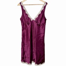 Victorias Secret Y2K Babydoll Slip Dress Plum Large Lace Trim Coquette Lingerie