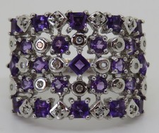 Sterling silver amethyst & zirconia vintage Art Deco antique cluster ring N 1/2