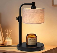 Candle Warmer Lamp w/ Timer Adjustable Height Dimmable Linen Shade 2 Bulbs-Black