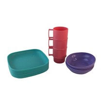 Tupperware Toys Childrens Blue Plates Purple Bowls Pink Mug Cups 10 Pieces