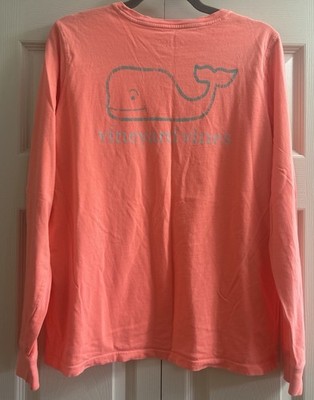 Vineyard Vines T Shirt Women s L Orange Whale Graphic Ling Sleeve Cotton Casual