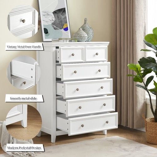 Modern 6 Drawer White Dresser Chest Organizer Storage for Living Room Farmhouse - Picture 9 of 12