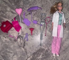 Barbie Doctor Doll Playset Blonde Hair Blue Eyes Medical Bag Crutch Stethoscope