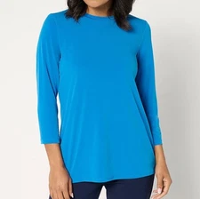 Susan Graver Modern Essentials Size 5X Simply Blue Liquid Knit Crew-Neck Top