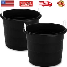 2-Pack Utility Tub, Large Plastic Storage Bucket with Rope Handles, 17 Gallon...