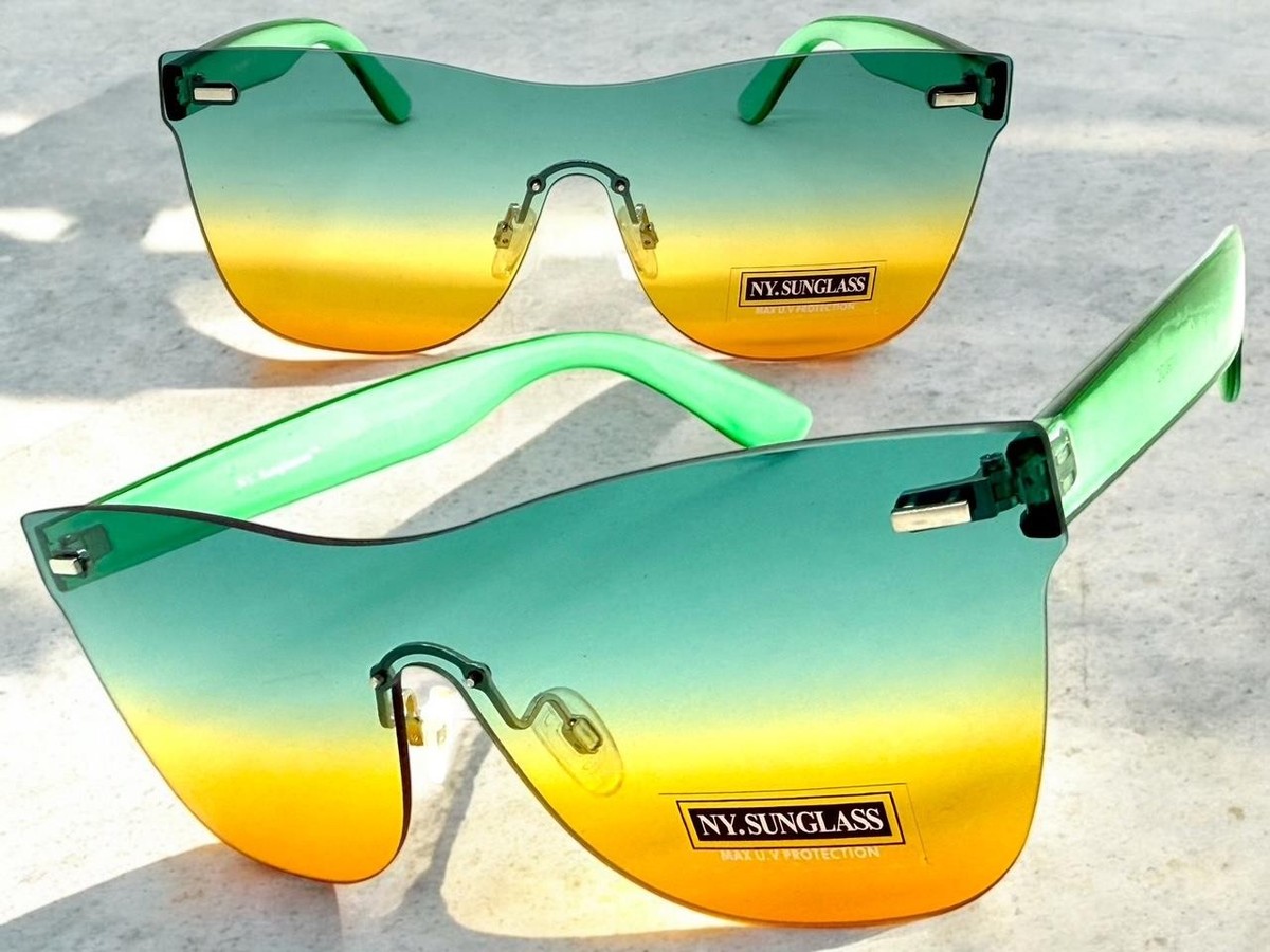 Classy Modern Retro Shield Party Rave SUNGLASSES Rimless Frame