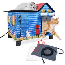 Large Heated Cat House for Outside, Elevated Outdoor Cat House Weatherproof w...