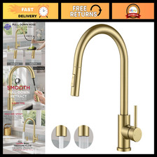 2-Mode Pull Down Kitchen Faucet, Brushed Gold, Lead-Free Stainless Steel, Single