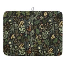 Black Green Botanical Dish Drying Mat for Kitchen Counter 18x24 Inch Super Ab...
