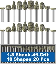 20Pcs 46-Grit Diamond Grinder Bit 1/8" Shank Compatible with Dremel Rotary Tool 