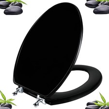 Black Elongated Toilet Seat Natural Wood Toilet Seat with Zinc Alloy Hinges New