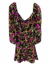 ASTR The Label Size L Black/Purple Floral Ruched NEW Designer Dress