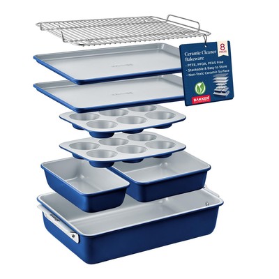 Bakken 8-Piece Stackable Bakeware Set - Ceramic Non-Stick Coating, Baking She...