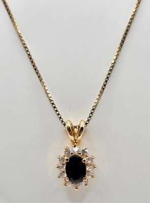 Ross Simons Sterling Silver Vermeil Sapphire & CZ Pendant on Chain Necklace