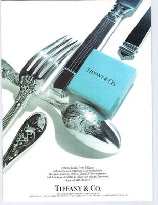 Vtg Print Ad 1989 Tiffany & Co Sterling Silver Flatware Audubon Shell Thread Art