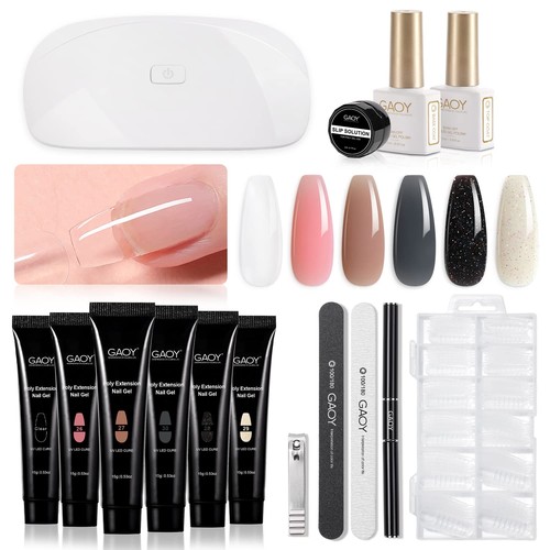 Poly Gel Nail Kit with UV Light Starter Kit, 6 Colors Nude Pink Black Build