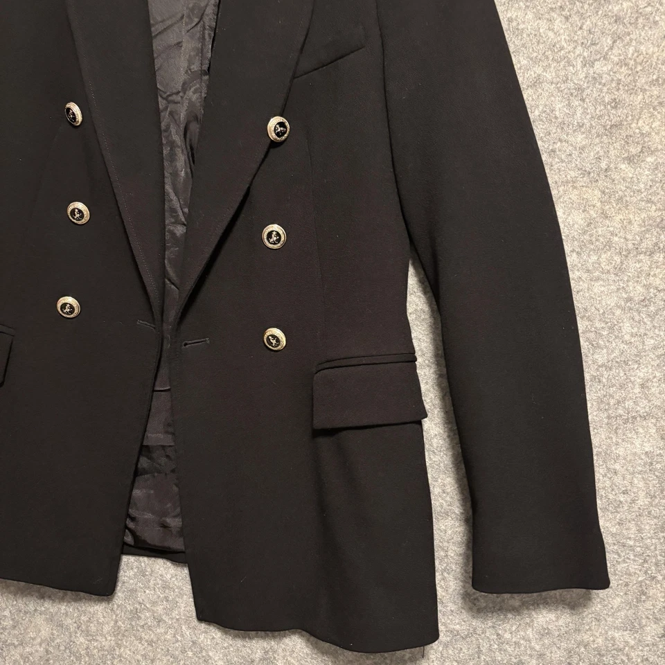 Blazer Zara Mujer Talla Pequeña Negro Doble Pecho Dorado Botón Forrado Chaqueta Foto 4 de 4