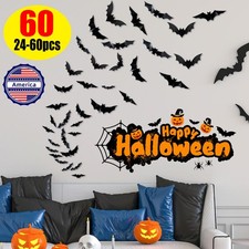 Bats Wall Decor, 24-60Pcs 3D Bat Halloween Decoration Stickers for Home Party US