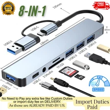 8 Port USB-C Hub Type Adapter 5G Speed Multi USB Splitter for PC Laptop Macbook