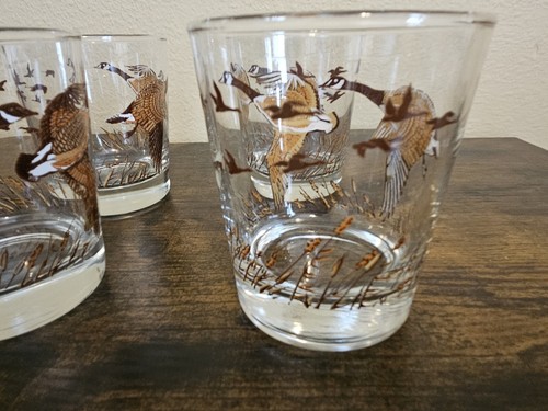 Libbey Duck Geese Goose Glass Lot Of 4 Glasses Whiskey Low Ball Libbey’s Set - Picture 5 of 11