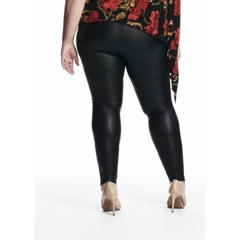 Coldesina Women's Black Liquid Leather Leggings, Plus Size 2X/3X