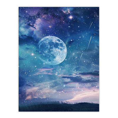 Dreamy Full Moon Star Night Sky Surreal Starscape Wall Art Poster Print