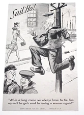 Vintage WWII Military Comic Postcard Navy Sail Ho PA2-3