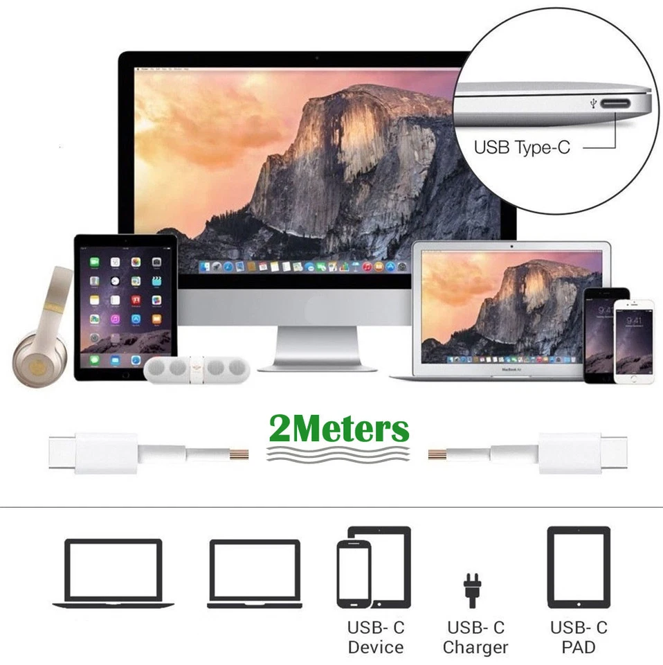 2M USB-C USB 3.1 Type-C M/M Charging Cable Data Cord For Pixel 3a XL 3 2 XL AU - Image 2 of 3
