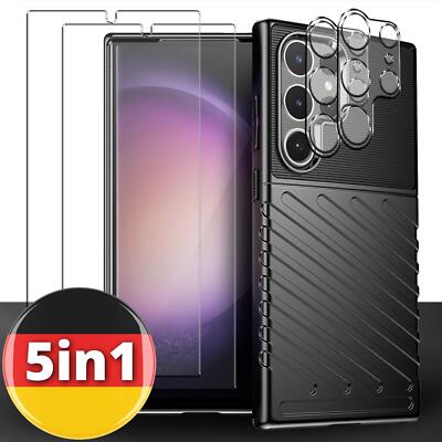 Rundum Handy Schutz Hülle Carbon Für Samsung S24 Plus Ultra mit Gorilla Glas Set
