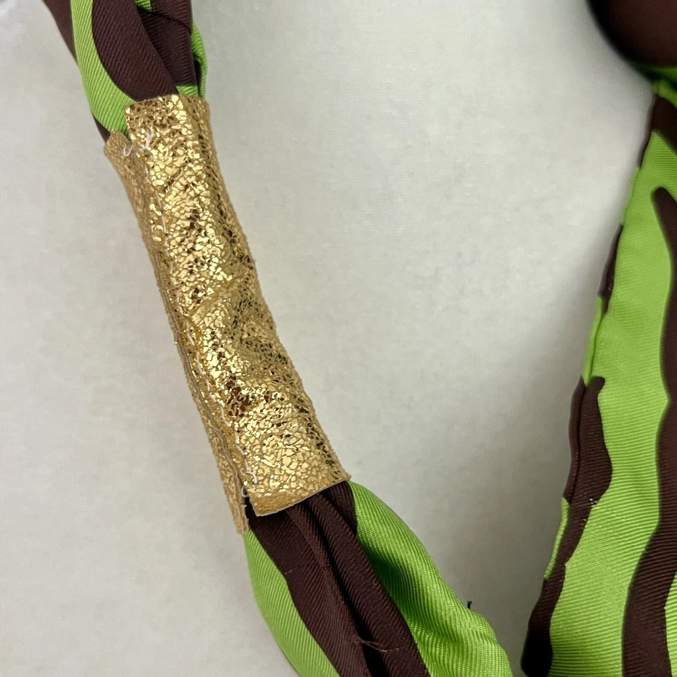 Lola Faturoti Loves - Collar de seda de tela vintage de diseñador - verde + marrón Foto 4 de 4