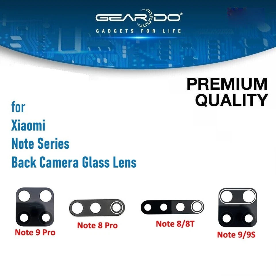 GEARDO Camera Lens for Xiaomi Note 8/9 Pro/ 8T/ 9S Back Rear Glass+ Adhesive