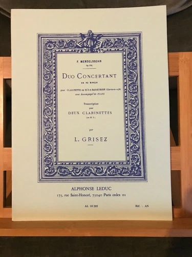 Mendelssohn Duo Concertant in D minor Opus 114 Sheet Music 2 Clarinets Leduc