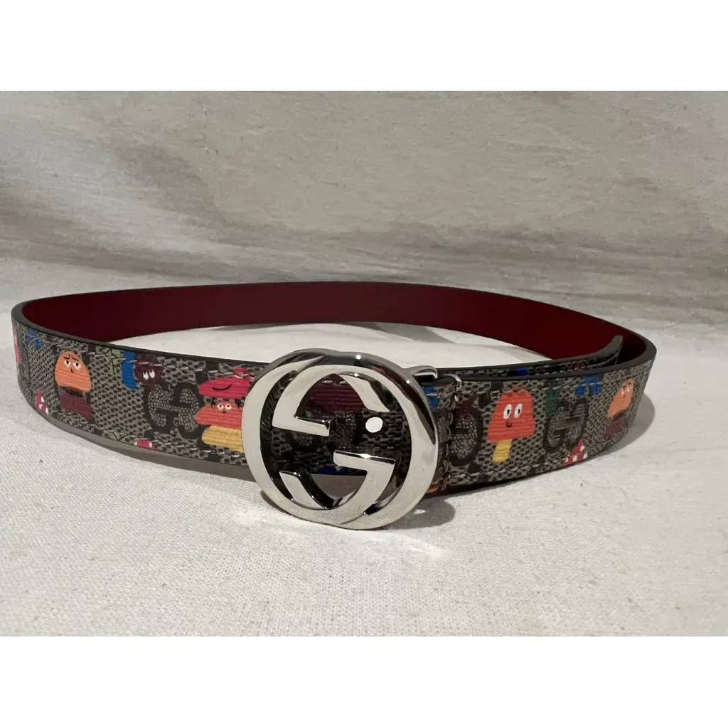 Cintura Gucci multicolore in tela spalmata prima fibbia 23 5'' ultima 27"