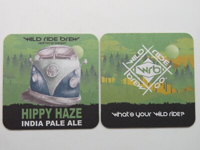Beer Brewery Coaster ~ WILD RIDE Brewing Co Hippy Haze IPA ~ Redmond, OREGON