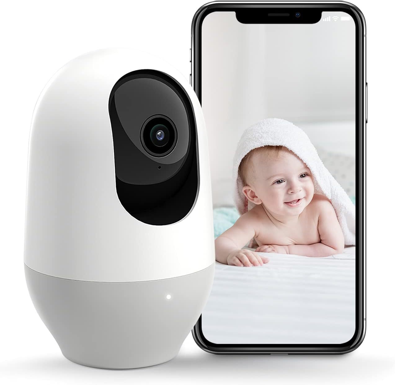 nooie Baby Monitor, WiFi Pet Camera Indoor, 360-degree IP Camera, 1080P White-image