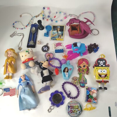 Junk Drawer Lot - Random Toys  Figures Madam Alexander Lisa Frank SpongeBob etc.