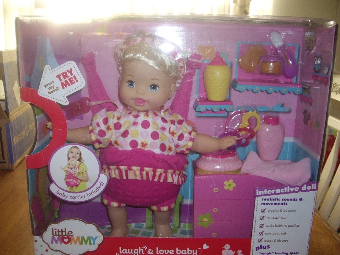 NEW Fisher Price Little Mommy Laugh Love Baby Doll with Baby Carrier