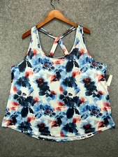 NWT Cato Active Tank Top Womens Plus 28 Blue Floral Abstract Racer Open Back