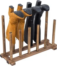 MyGift Rustic Solid Wood Freestanding Boot Rack Shoe Storage Stand Burnt 