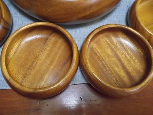 Vintage Hawaiian Monkey Pod Wood Salad Bowl Set Blair Hawaii 9 Piece - Picture 5 of 16