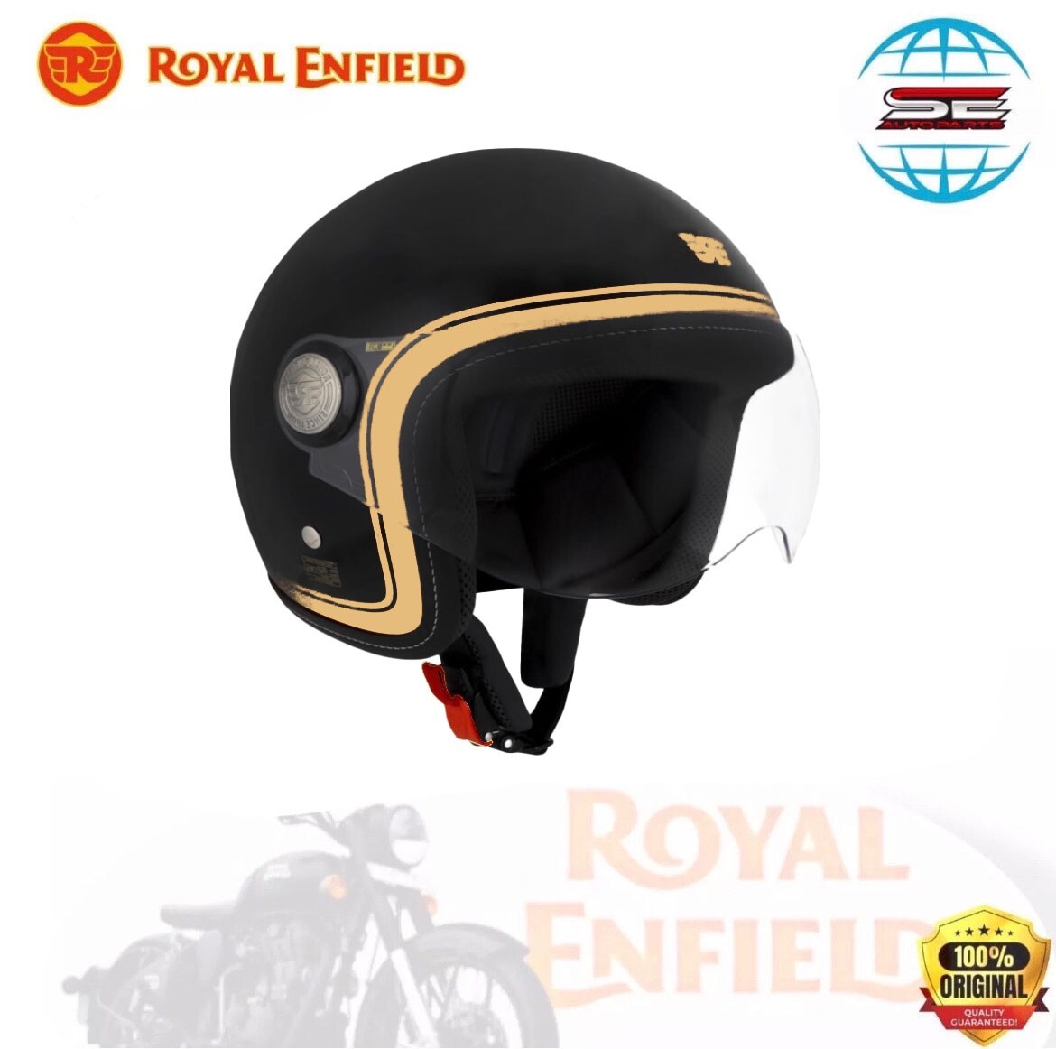 Fits Royal Enfield open face bullet chopper helmet black/golden