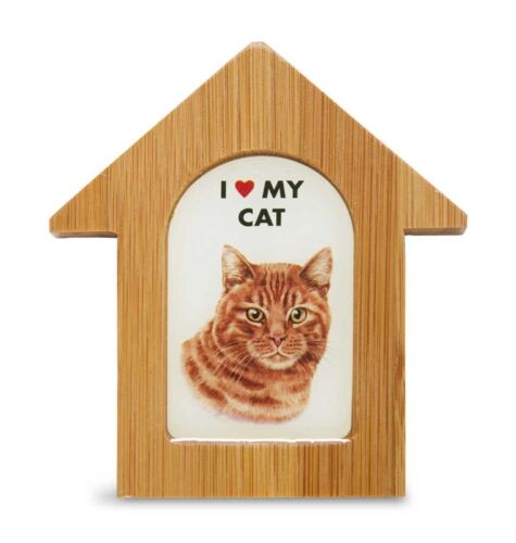 Orange Cat Wooden Dog House Magnet 3.5 X 3 In. Self Standing