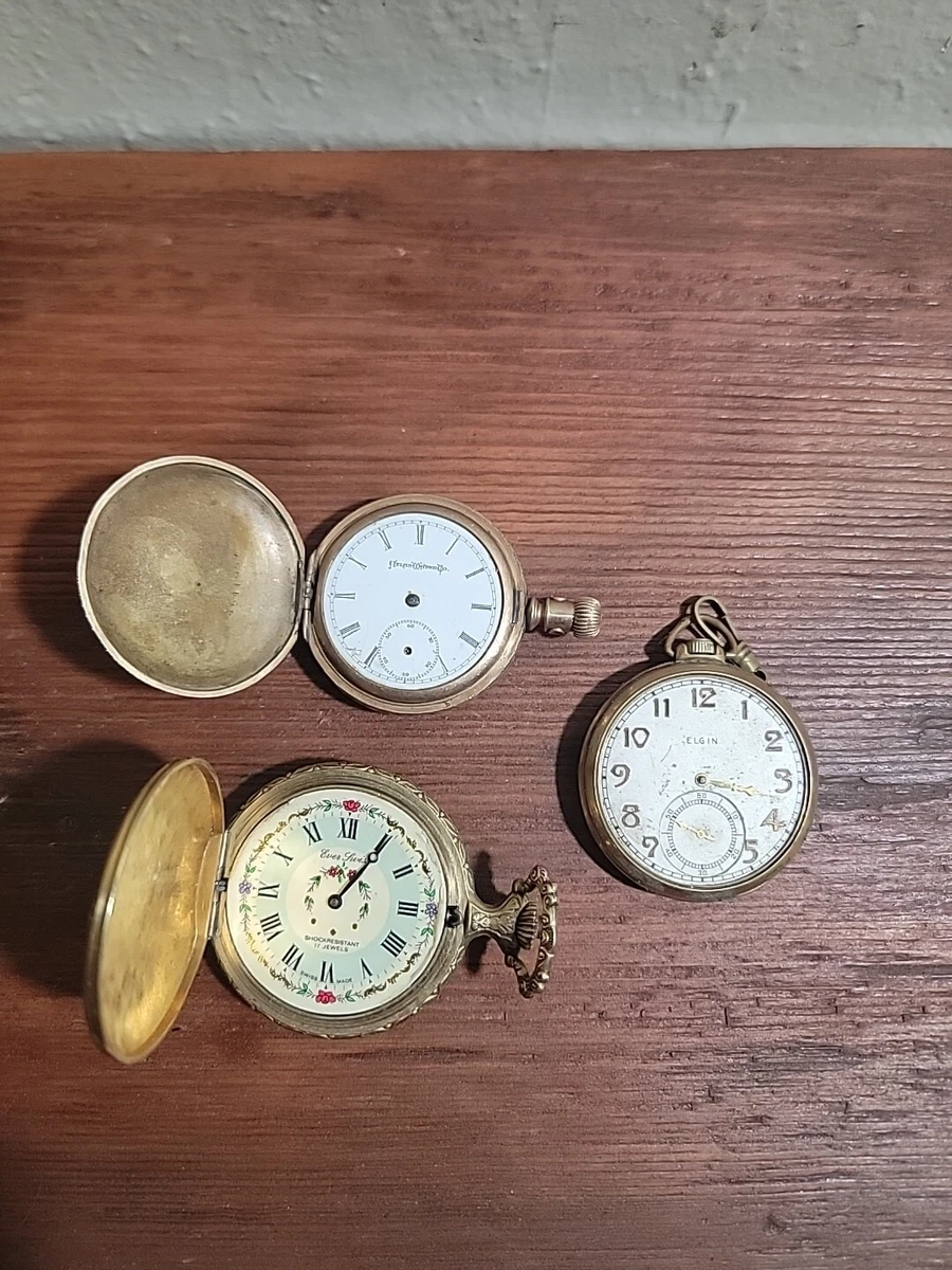 3 VINTAGE ATLAS WATCH CO ELGIN POCKET WATCH W 14K GOLD FILLED